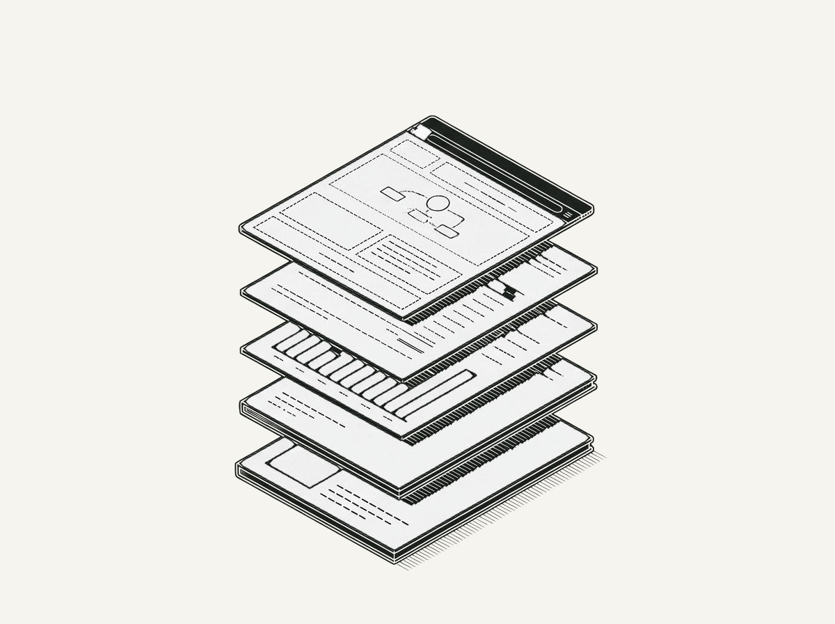Шесть деловых материалов стопкой: презентация, лендинг, КП, инфографика, отчёт, брендбук